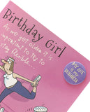 Giggles Yoga funny birthday greeting card for her with humorous yoga pose illustration, designed by UK Greetings.
