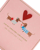 Valentine's Day greeting card featuring a sausage dog couple design with envelope from UK Greetings.