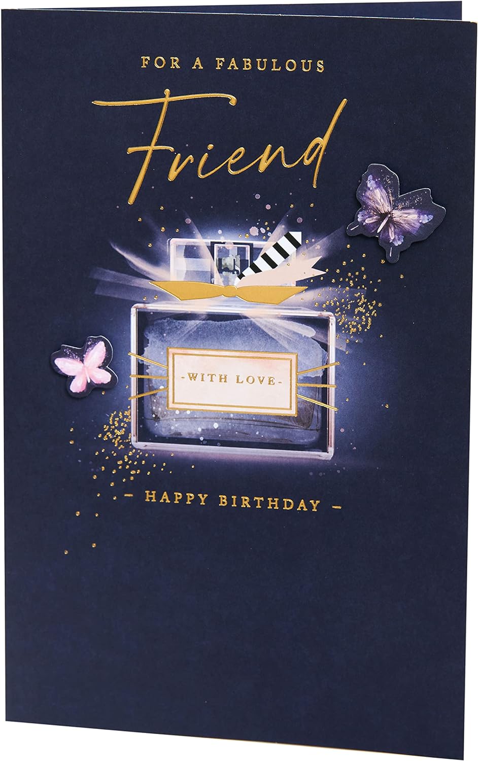 Glam Perfume Friend birthday greeting card by UK Greetings featuring floral design and elegant typography.
