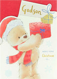 Godson Christmas greeting card featuring a festive teddy bear design, perfect for holiday wishes from UK Greetings.