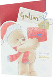 Godson Christmas greeting card featuring a festive teddy bear design, perfect for holiday wishes from UK Greetings.