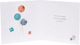 Gold foil balloons Dad birthday greeting card from UK Greetings with festive balloon illustrations and celebratory design.