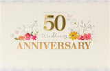 Golden Moments 50th Anniversary greeting card by UK Greetings with elegant gold accents and heartfelt message inside.