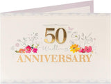 Golden Moments 50th Anniversary greeting card by UK Greetings, featuring elegant gold accents and celebratory design.