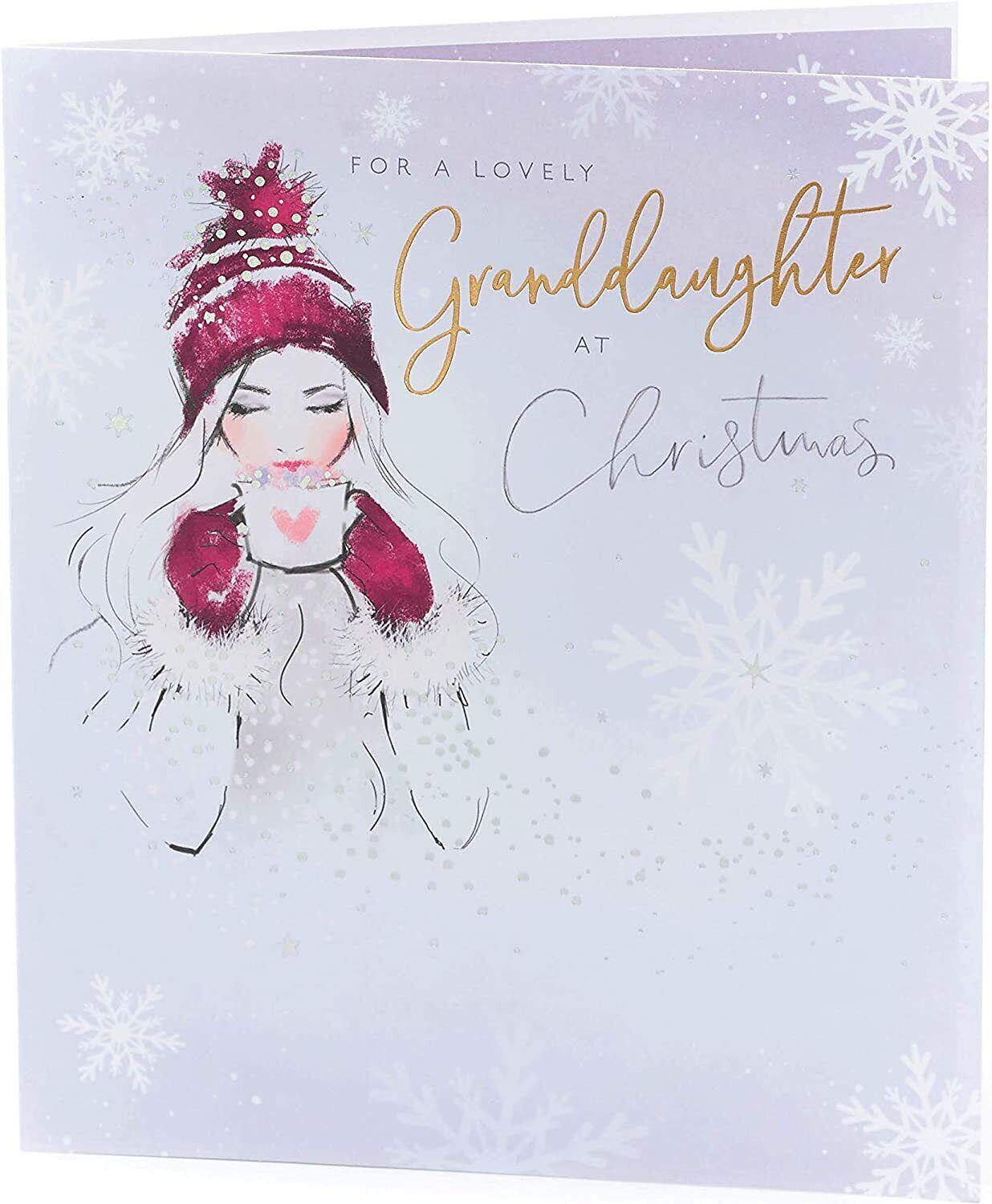 Christmas greeting card for granddaughter with heartfelt festive wishes, featuring holiday-themed design by UK Greetings.