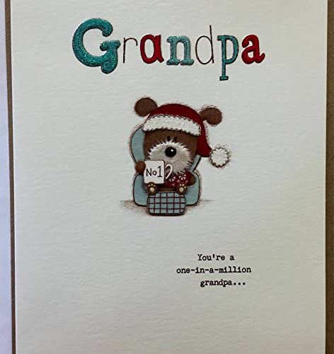 Cute festive dog greeting card featuring a holiday design with "Grandpa Lots of Woof" from UK Greetings.