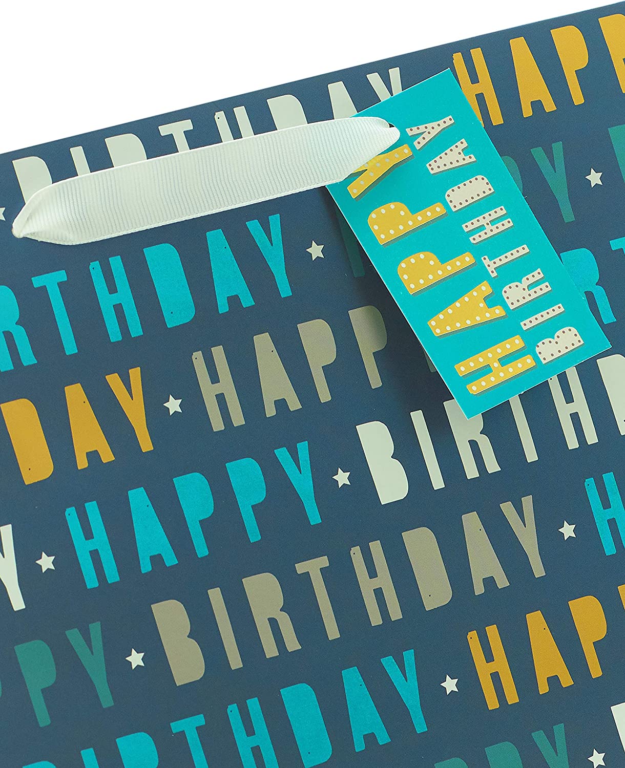 Blue large Happy Birthday gift bag with greeting card design, ideal for birthday celebrations, from UK Greetings.