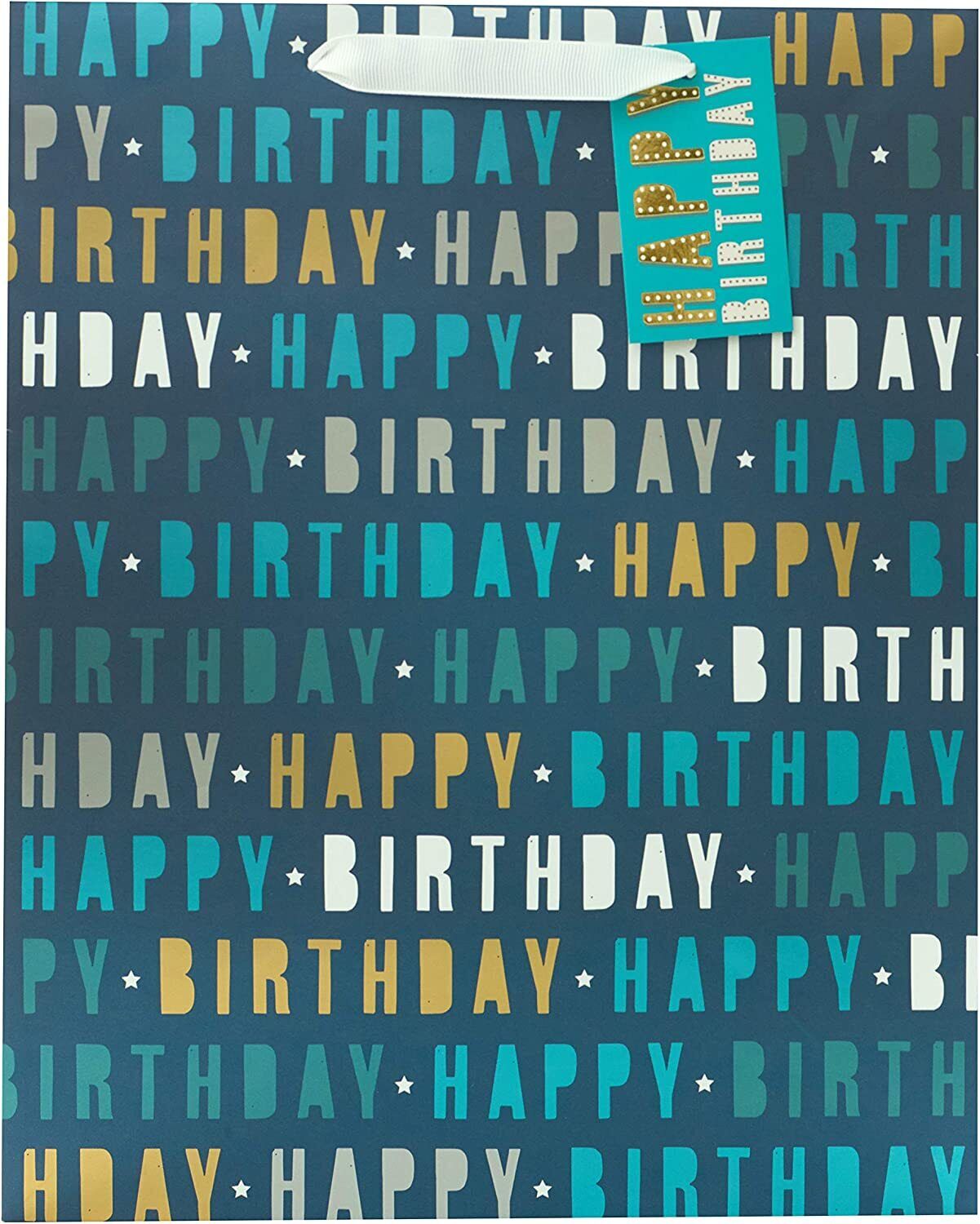 Blue Happy Birthday gift bag from UK Greetings with large size and festive design, perfect for birthday presents.