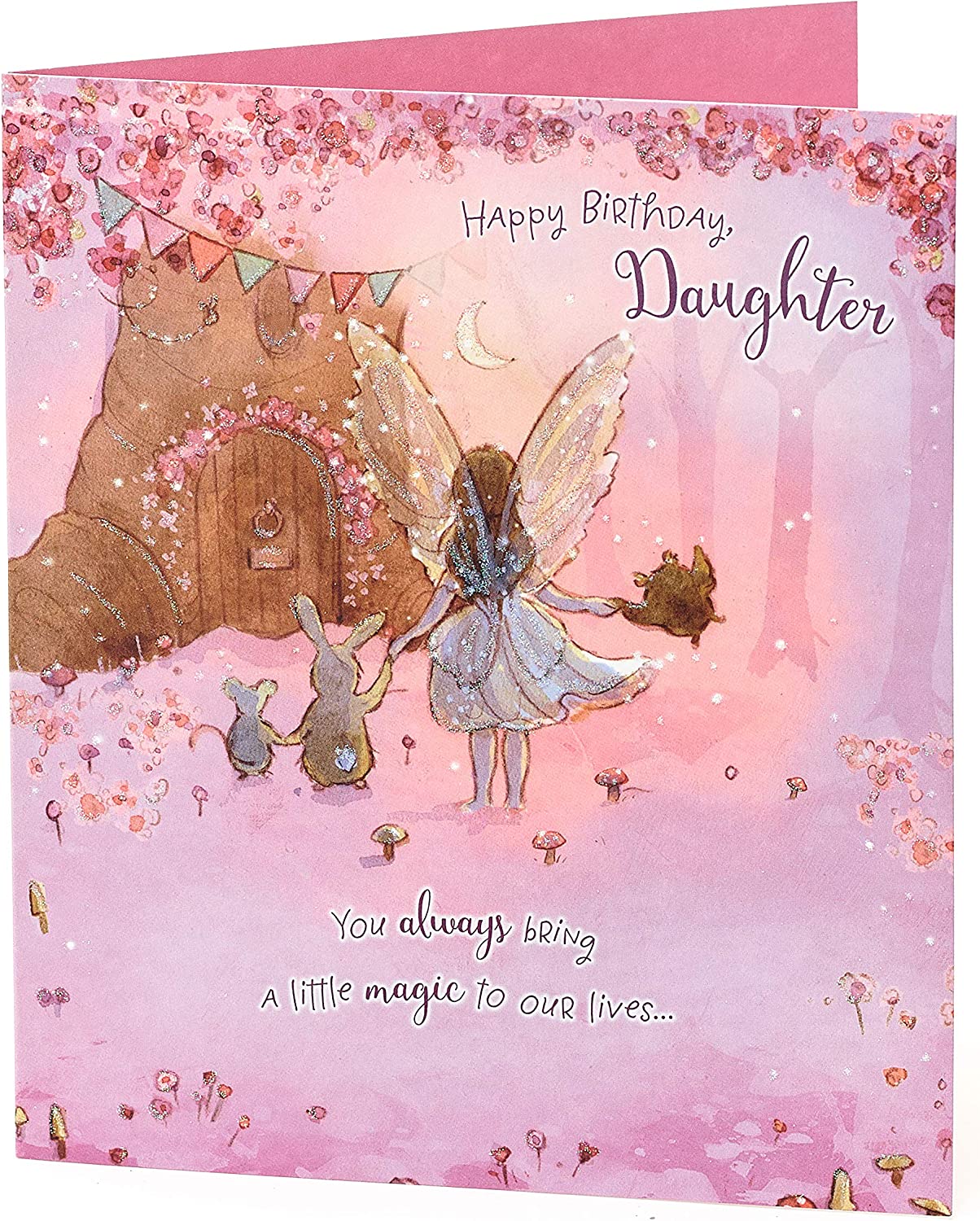 Colorful Happy Birthday Daughter spellbound fairy greeting card with whimsical fairy illustration and cheerful design.