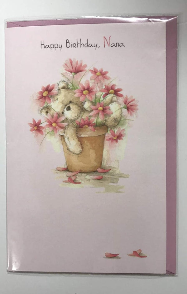 Happy Birthday Nana teddy greeting card from UK Greetings, featuring a cheerful teddy bear design for special birthday wishes.
