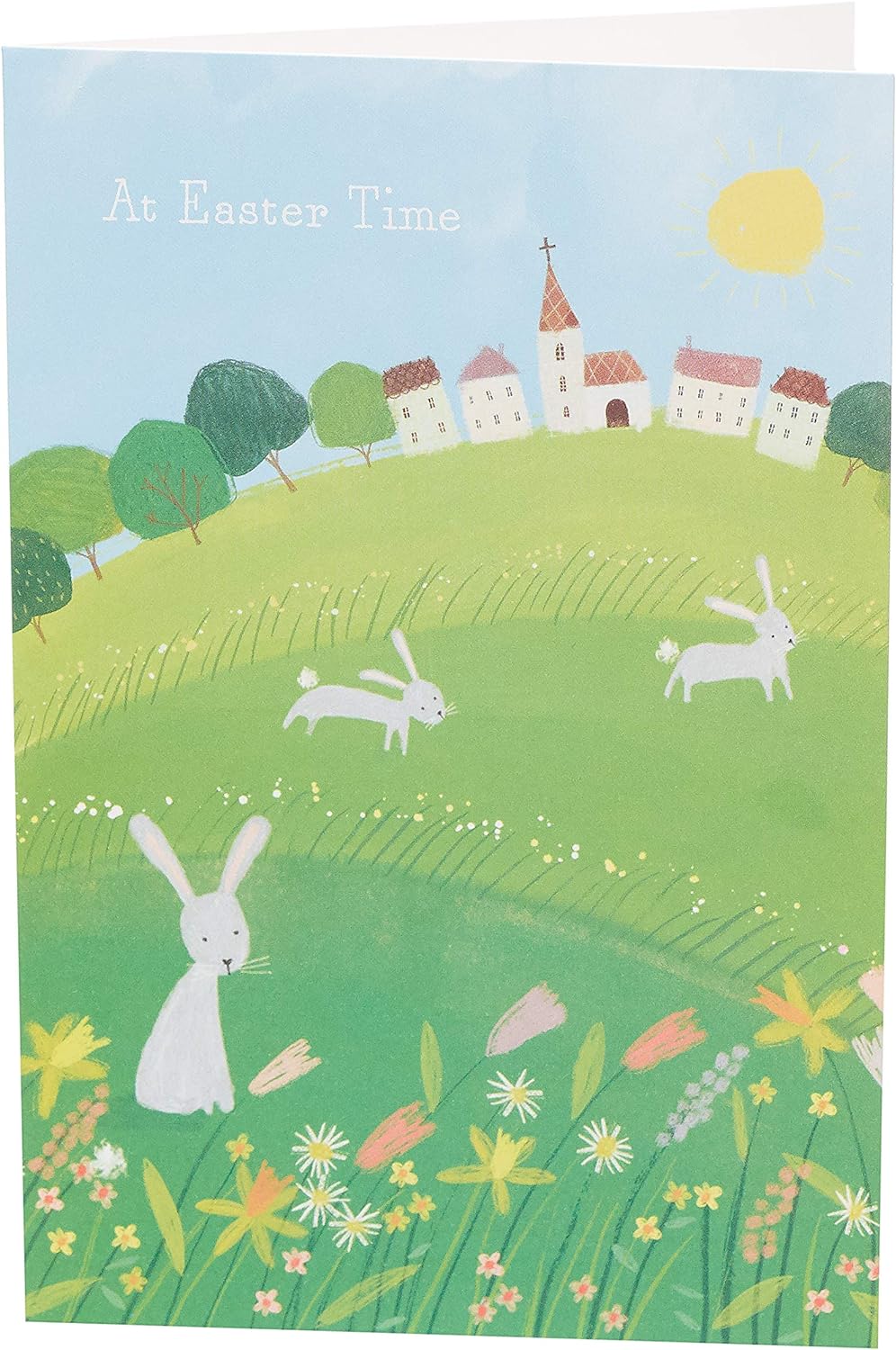 Set of five Happy Easter greeting cards featuring cute bunny illustrations by UK Greetings.