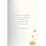 Happy Easter Wishes greeting card with heartfelt messages, featuring colorful floral and heart designs, ideal for festive greetings.