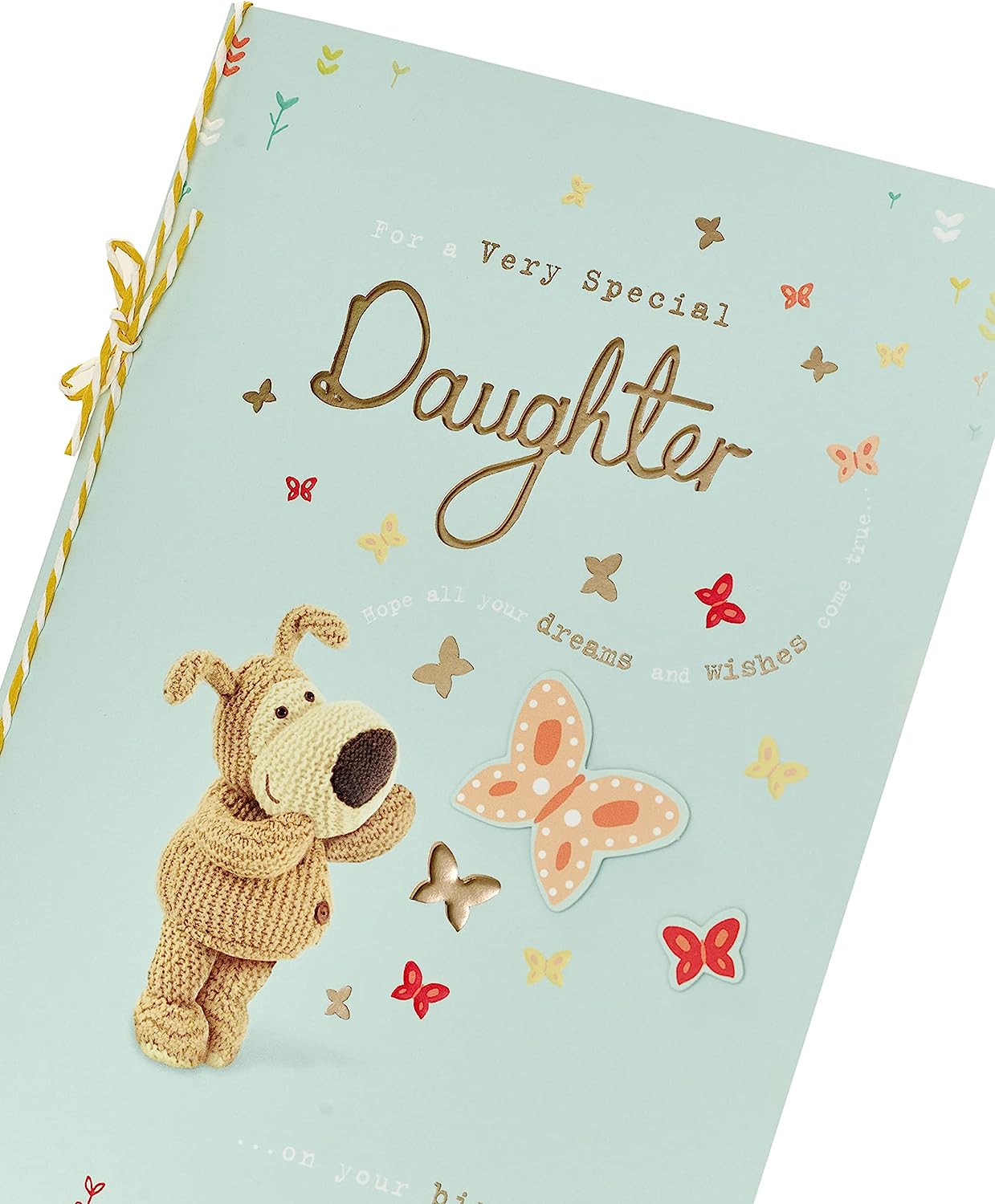 Heartfelt Boofle Daughter birthday greeting card featuring a cute Boofle character with colorful floral accents, UK Greetings.