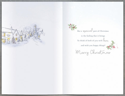 Heartwarming village pub walk greeting card for son and daughter-in-law, featuring charming artwork by UK Greetings.
