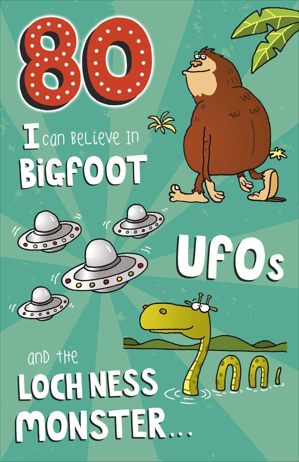Funny 80th birthday milestone greeting card from UK Greetings with humorous design celebrating the special age.