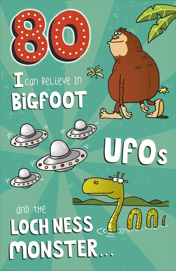 Funny 80th birthday milestone greeting card from UK Greetings with humorous design celebrating the special age.