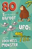 Funny 80th birthday milestone greeting card from UK Greetings with humorous design celebrating the special age.