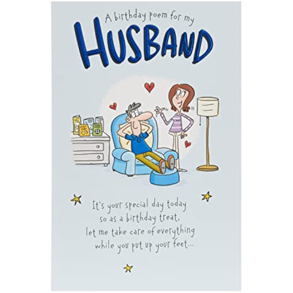 Royal greeting card featuring a heartfelt husband birthday poem, ideal for celebrating special occasions.