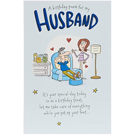 Royal greeting card featuring a heartfelt husband birthday poem, ideal for celebrating special occasions.