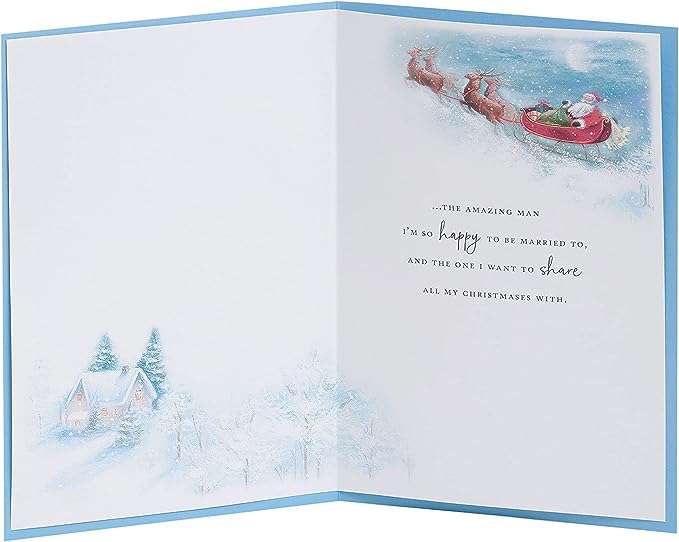 Festive husband Christmas greeting card featuring Santa and sleigh design by UK Greetings, ideal for holiday wishes.