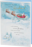 Husband Christmas greeting card featuring Santa in a sleigh with festive design by UK Greetings