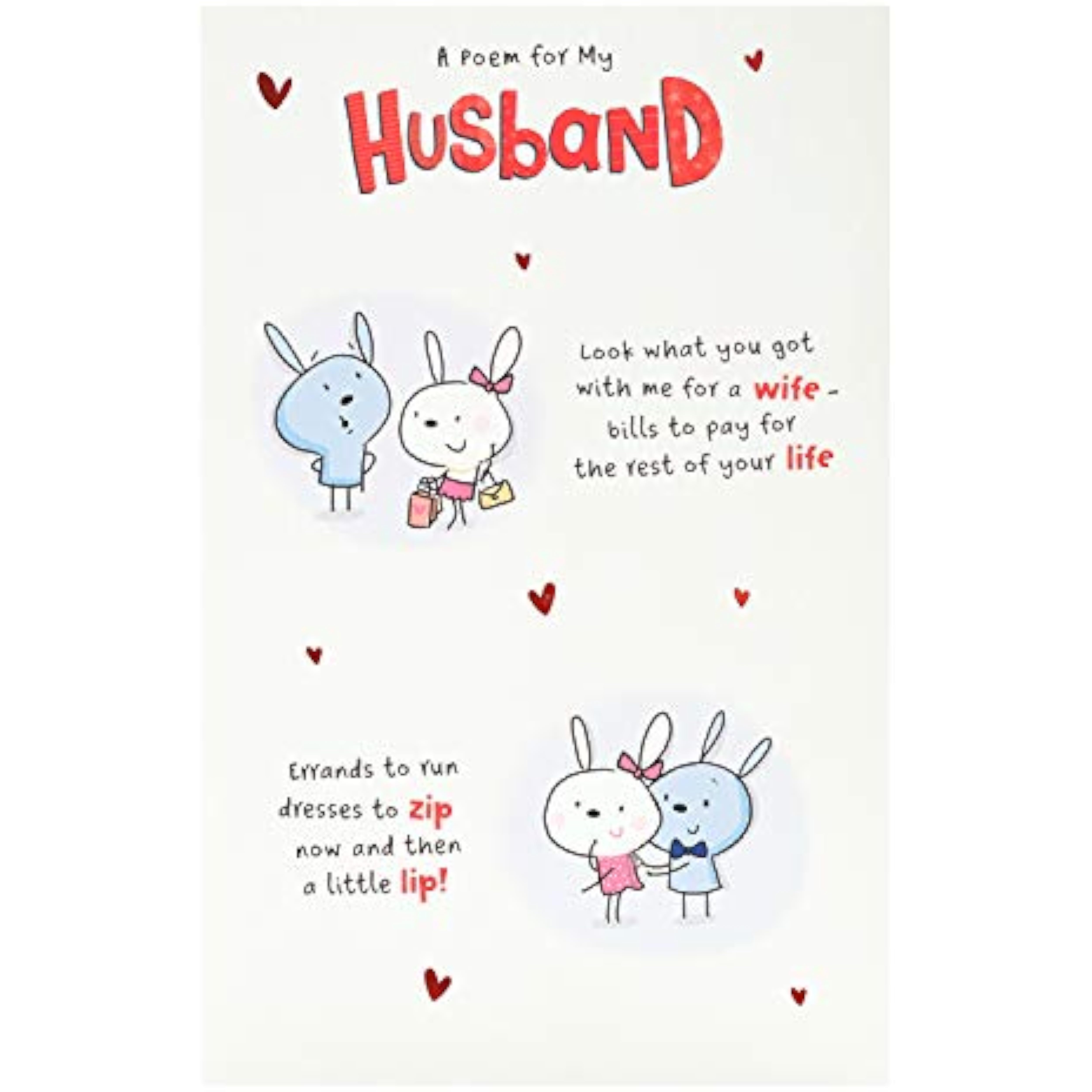 Husband Valentine's Day greeting card featuring a cute bunny design and heartfelt poem, ideal for expressing love to your husband.