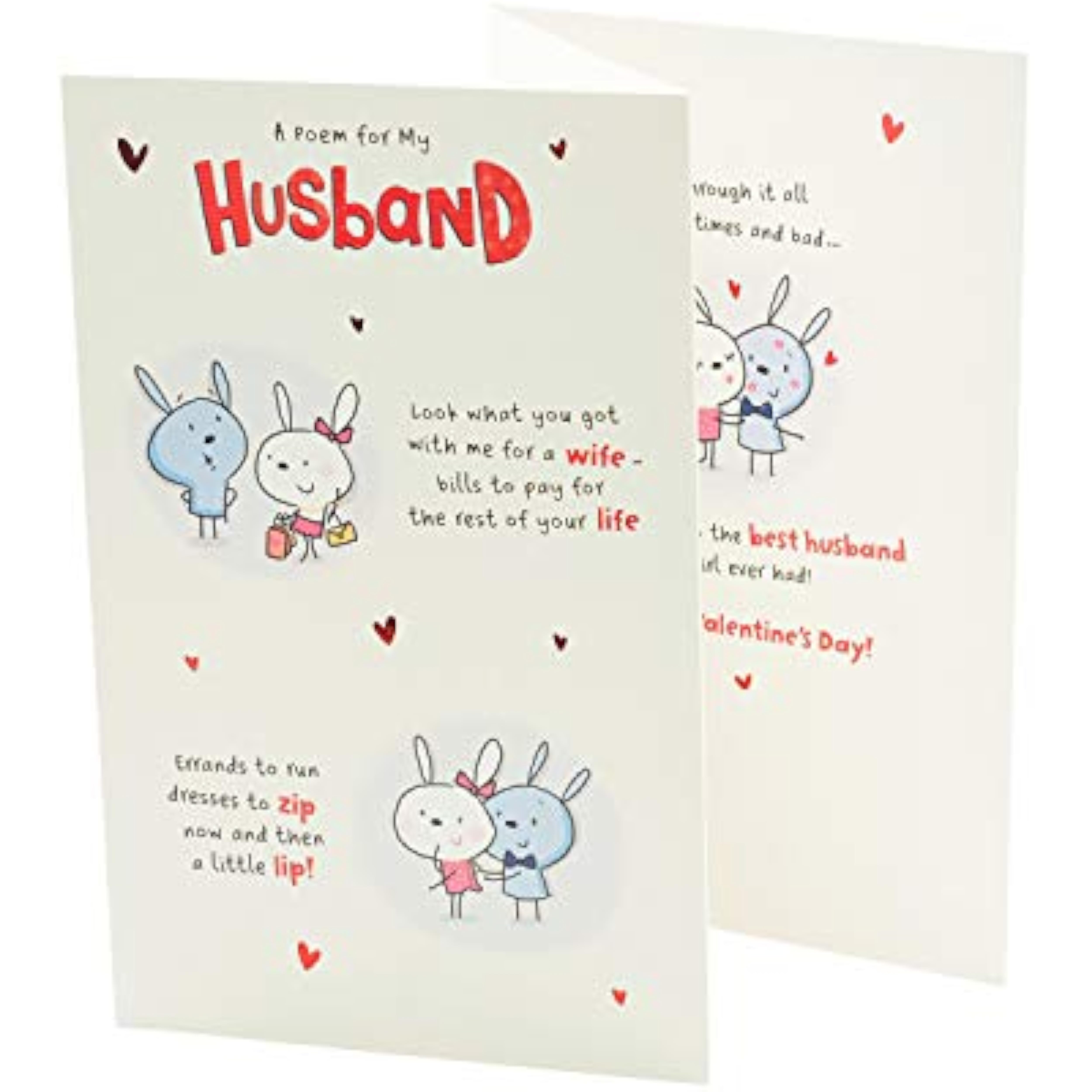 Husband Valentine's Day greeting card with a cute bunny design and poem, perfect for expressing love on Valentine's Day.