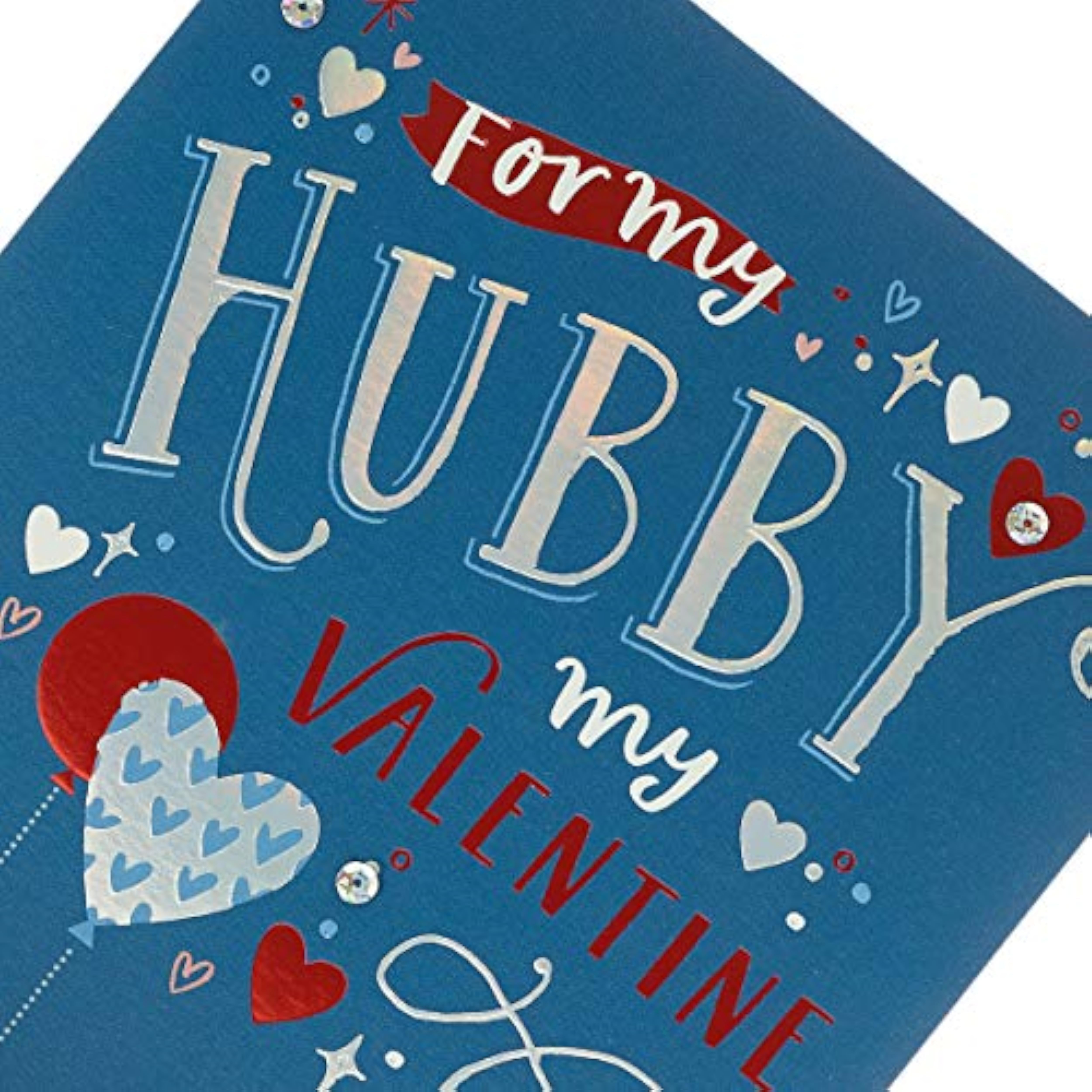 Blue husband Valentine's Day greeting card with envelope from UK Greetings, featuring a romantic design for special occasions.