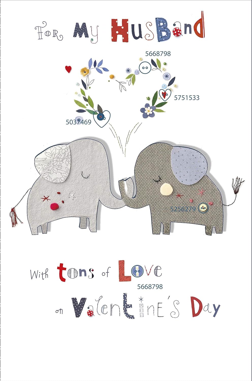 Cute elephant design husband Valentine's Day greeting card with envelope by UK Greetings, featuring adorable artwork.