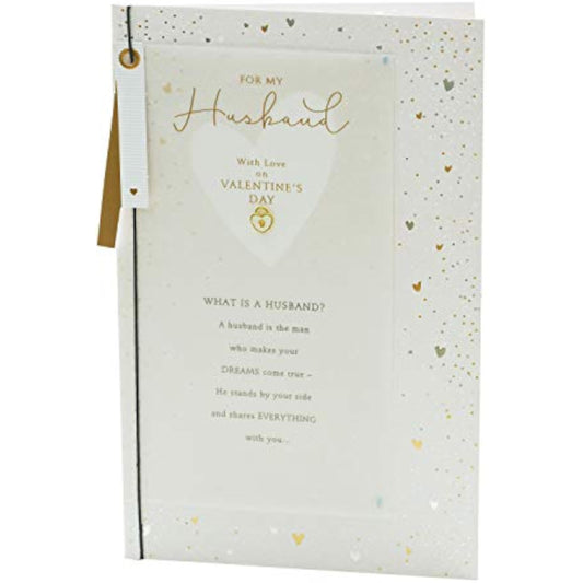 UK Greetings husband Valentine's Day greeting card with heartfelt heart design and envelope, perfect for expressing love.