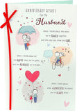 Red wedding anniversary greeting card with a red ribbon design by UK Greetings, featuring love-themed illustrations.