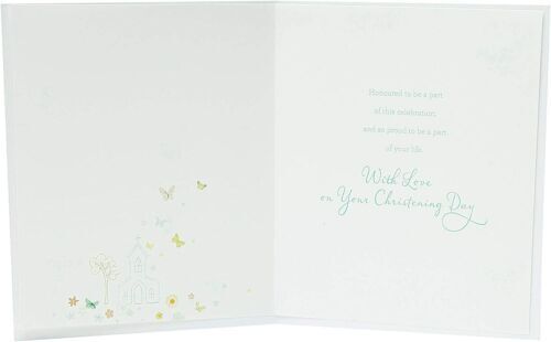 Integrated Blessings Christening Godson greeting card by UK Greetings, featuring a heartfelt message and decorative design.