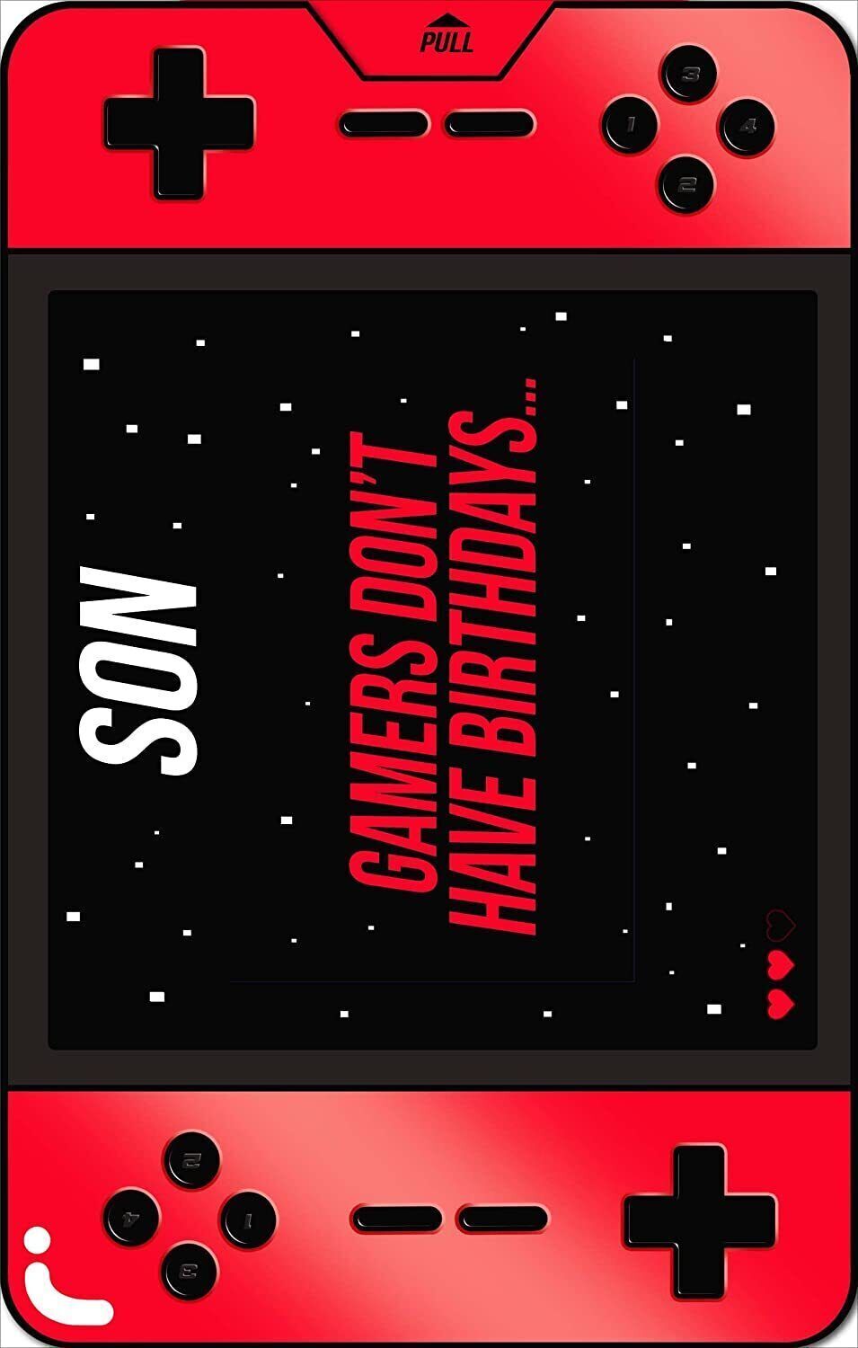 Interactive Gamer Son birthday greeting card by UK Greetings featuring vibrant gaming-themed design and playful illustrations.