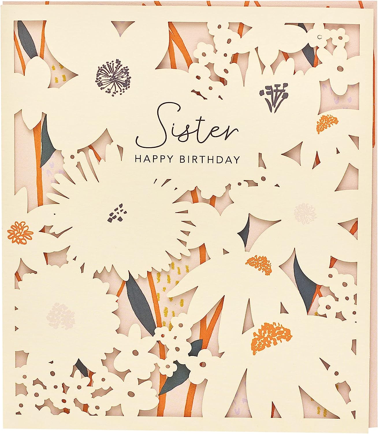 Intricate floral sister birthday greeting card with detailed colorful floral design, ideal for celebrating a special occasion.