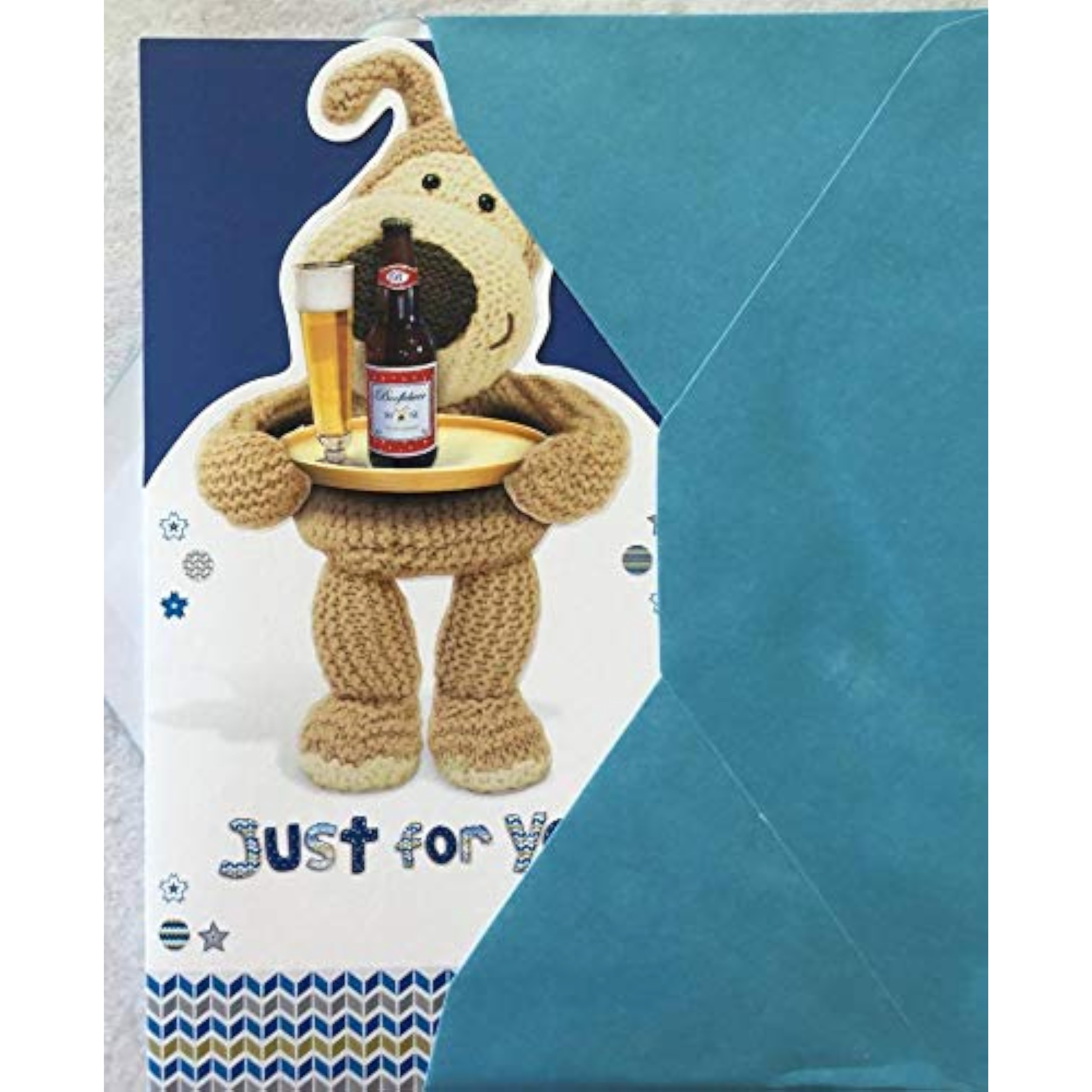Open Just For You Boofle Happy Father's Day greeting card by UK Greetings, featuring cheerful illustrations for celebrating dad.