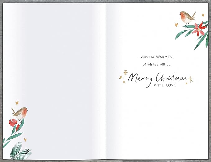Gold foiled heart Christmas greeting card for sister featuring festive design from UK Greetings.