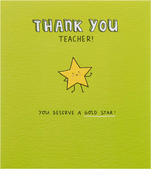 Gold star thank you teacher greeting card from UK Greetings featuring a heartfelt design for educators.