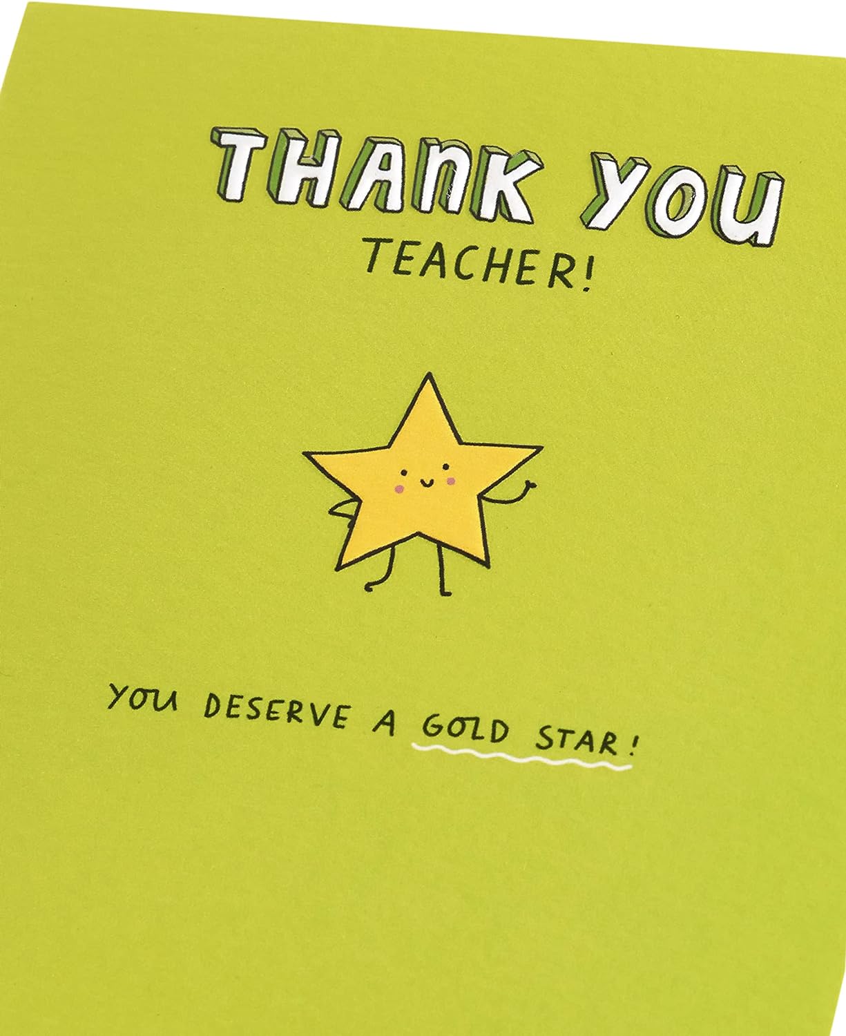 Gold star thank you teacher greeting card by UK Greetings featuring a heartfelt thank you message and cheerful design.