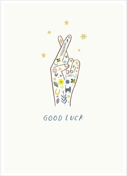 Kindred Wishes Good Luck Fingers Crossed greeting card by UK Greetings featuring a colorful design and uplifting message.