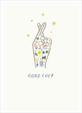 Kindred Wishes Good Luck Fingers Crossed greeting card by UK Greetings featuring a colorful design and uplifting message.