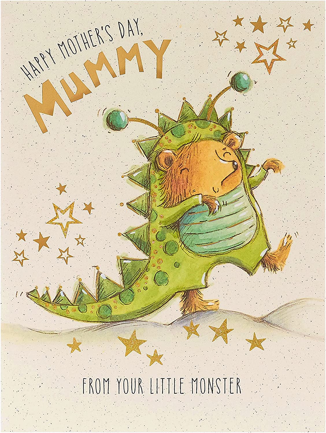 Little Monster Mothers Day greeting card by UK Greetings featuring colorful monster illustrations and heartfelt message.