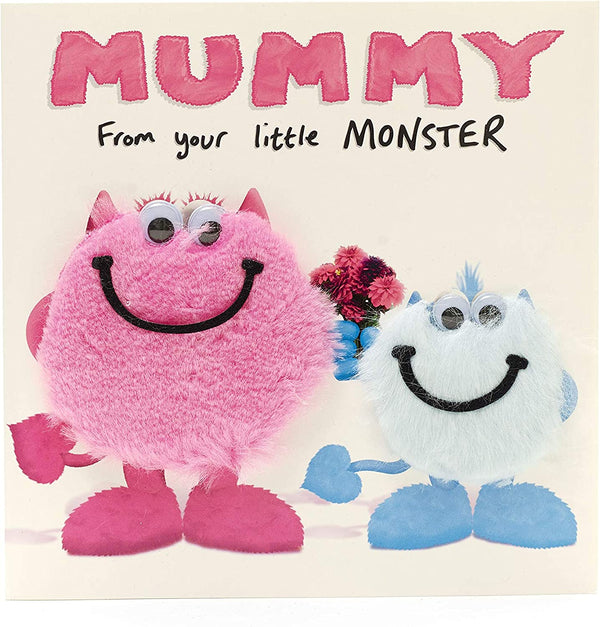 Little Monster Mummy birthday greeting card by UK Greetings featuring a cute mummy character on a festive background.