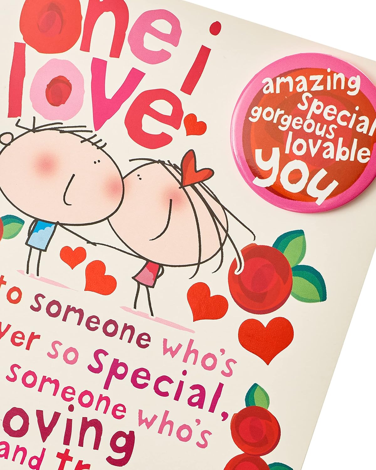 Love Badge Compliments birthday greeting card featuring a colorful love badge design, UK Greetings brand, perfect for celebrating.
