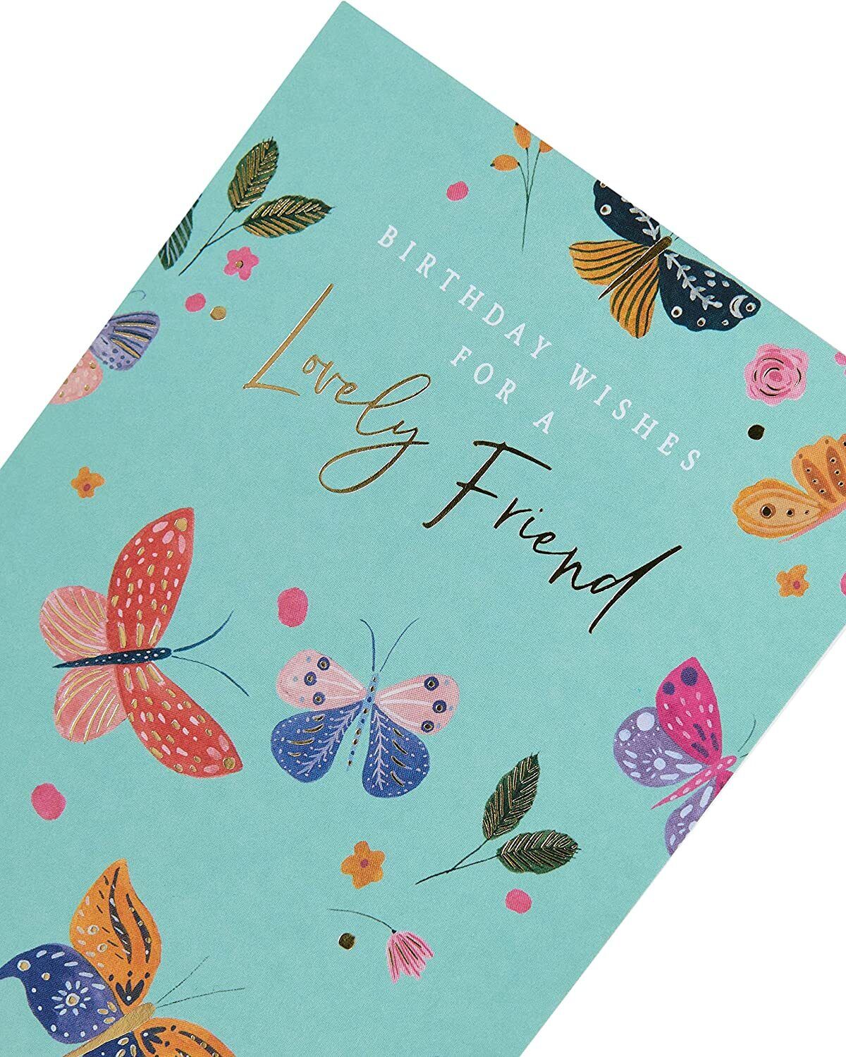 Colorful floral greeting card from UK Greetings featuring a friendly birthday message and vibrant floral design.