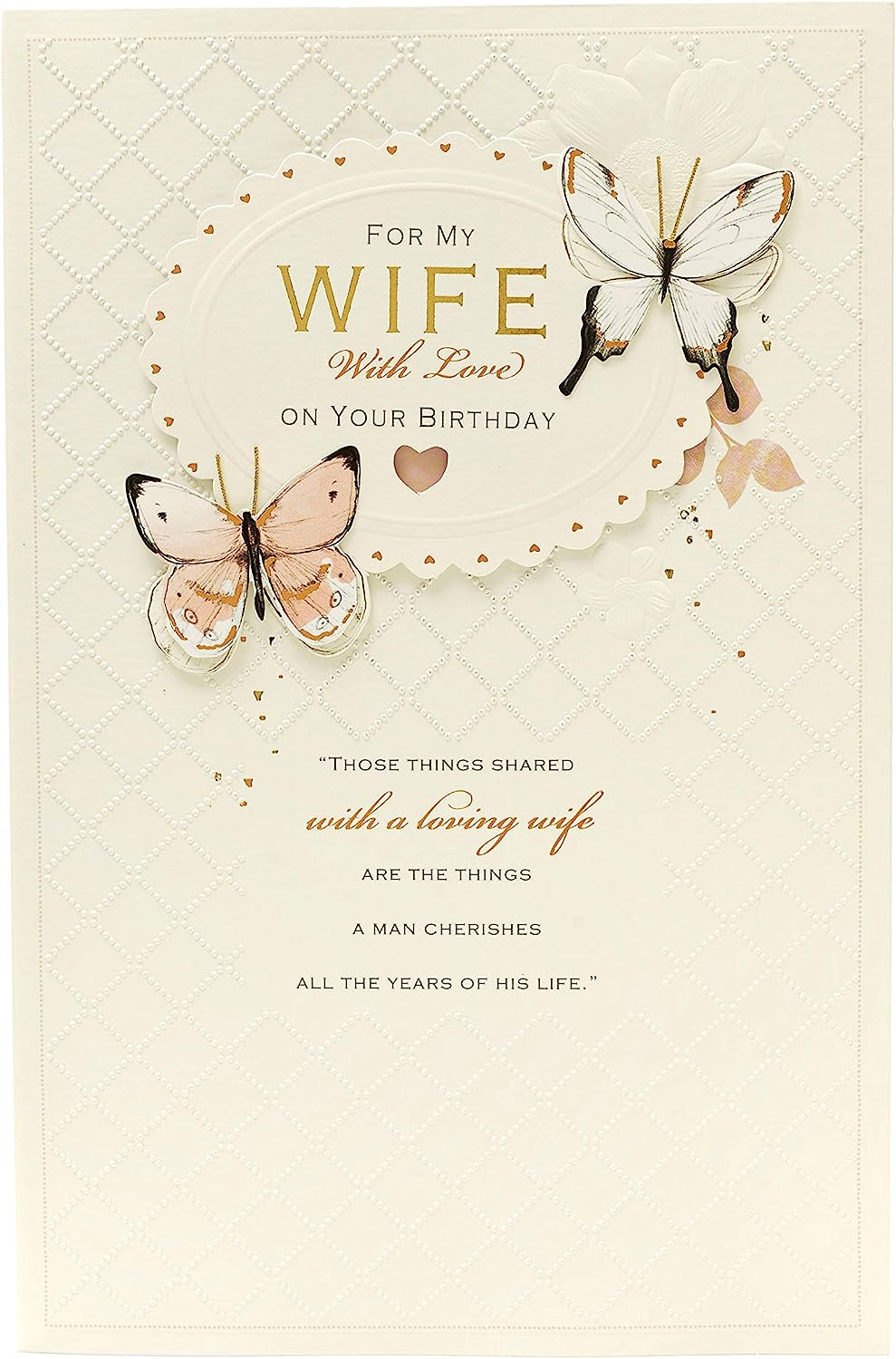 UK Greetings Loving Wife birthday greeting card with heartfelt verse insert, featuring a romantic design and heartfelt message.