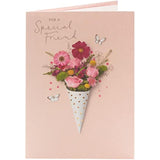 Lucky Friend floral copper birthday greeting card from UK Greetings featuring colorful floral design and elegant copper accents.