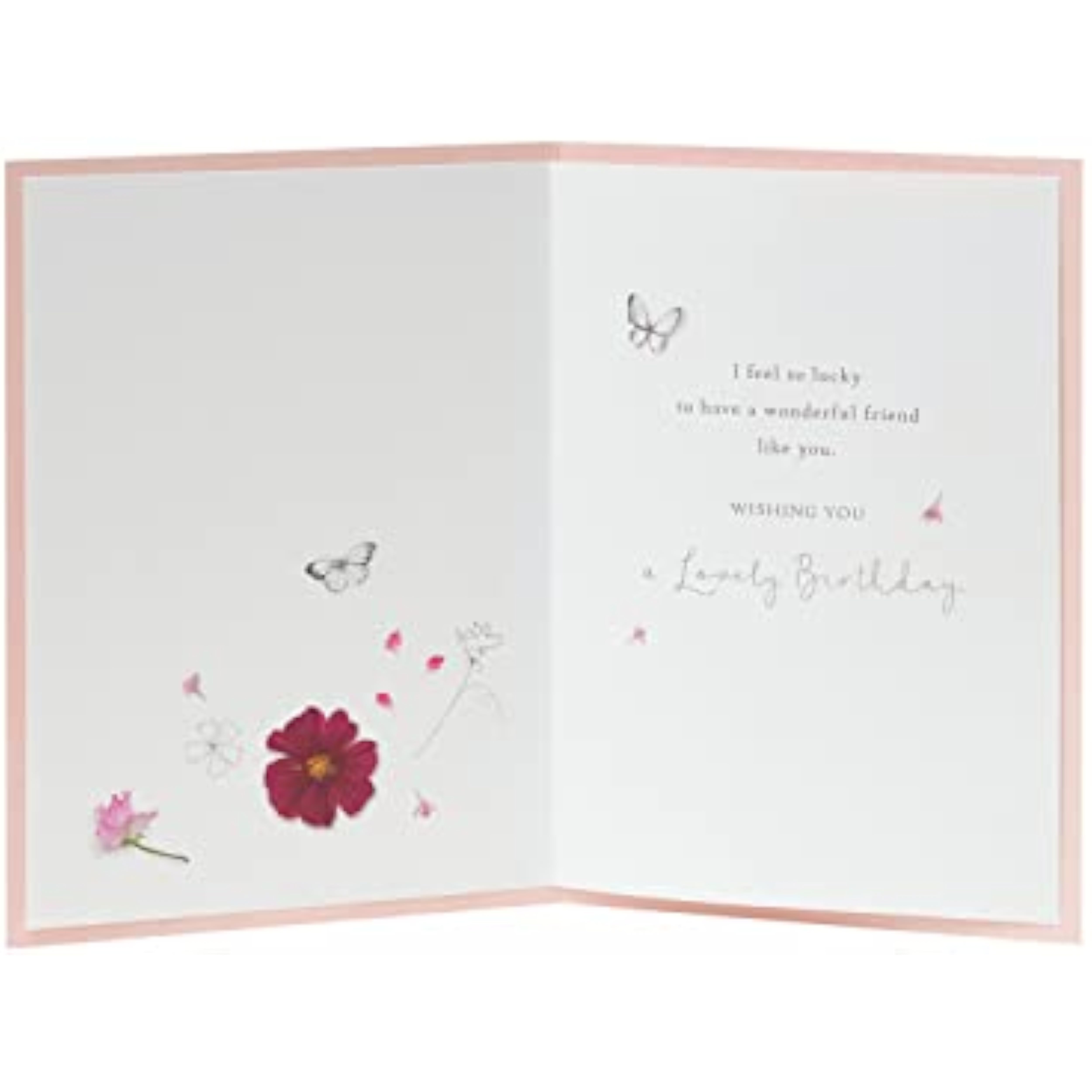 Lucky Friend floral copper birthday greeting card featuring colorful floral design and elegant copper accents from UK Greetings.
