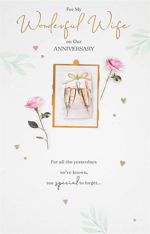 Luxe Wife Anniversary Greeting Card with heartfelt verse, designed by UK Greetings, featuring elegant floral and gold accents.