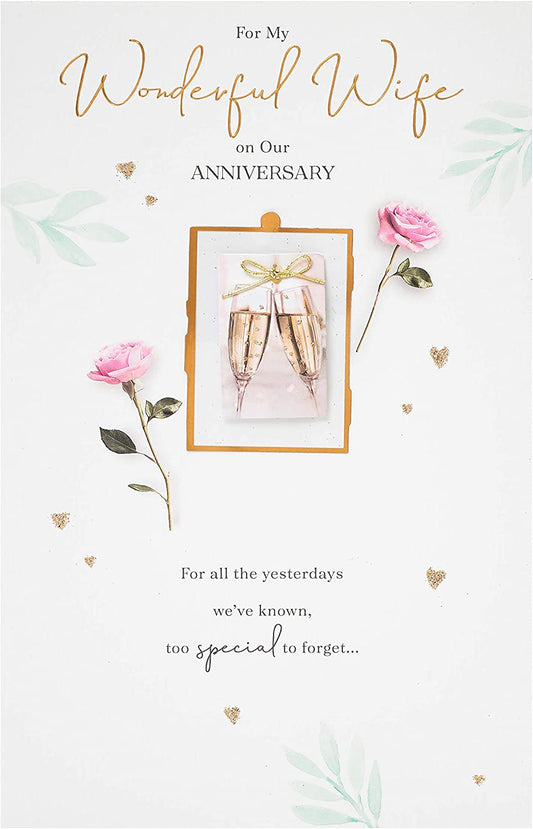 Luxe Wife Anniversary Greeting Card with heartfelt verse, designed by UK Greetings, featuring elegant floral and gold accents.