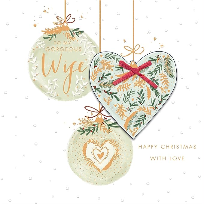 Elegant luxury Christmas greeting card for wife with heartfelt holiday design by UK Greetings, featuring festive red and gold accents.